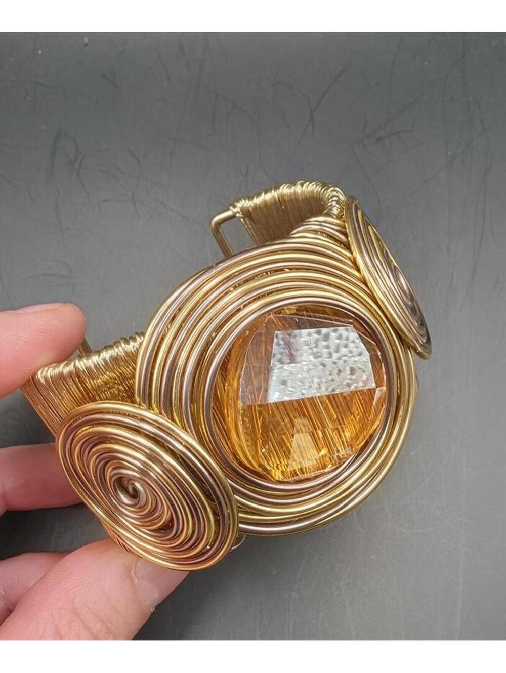 Vintage Style Gold Tone Wire Wrapped Cuff Bracelet